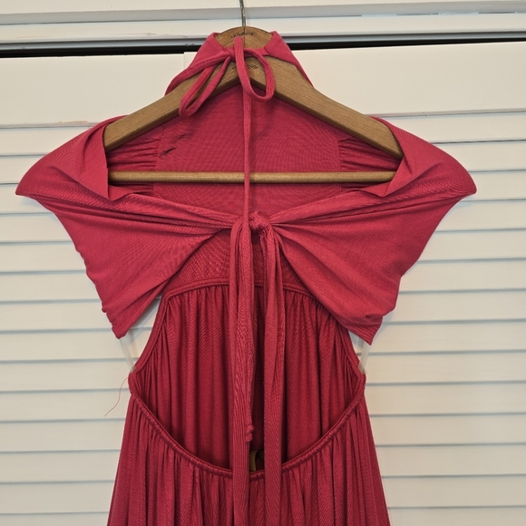 RACHEL PALLY Nita Maxi Dress Pink Small Halter Cutout Ruched Resort Boho Goddess - Picture 5 of 9